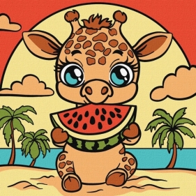 Malowanie po numerach - Żyrafa i arbuz 25x25cm
