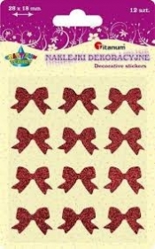 Naklejki kokardy brokatowe czerwone 12szt.TZ-643