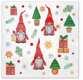 Serwetki 33x33cm Skrzaty bożonarodzeniowe i prezenty