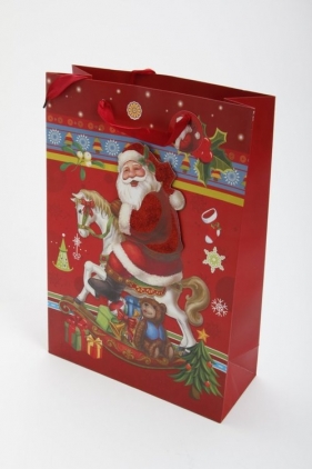 Torebka świąteczna 3D pionowa mała Święty Mikołaj