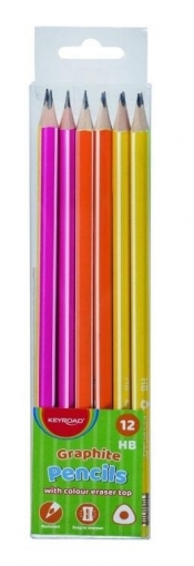 Ołówek HB z gumką trójkątny neonowy 12szt