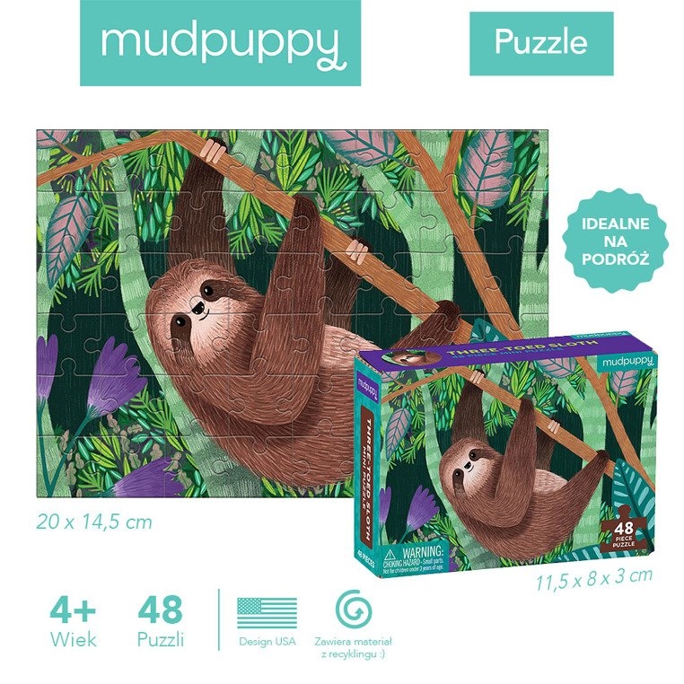 Mudpuppy, Puzzle mini - Leniwiec, 48 el.
