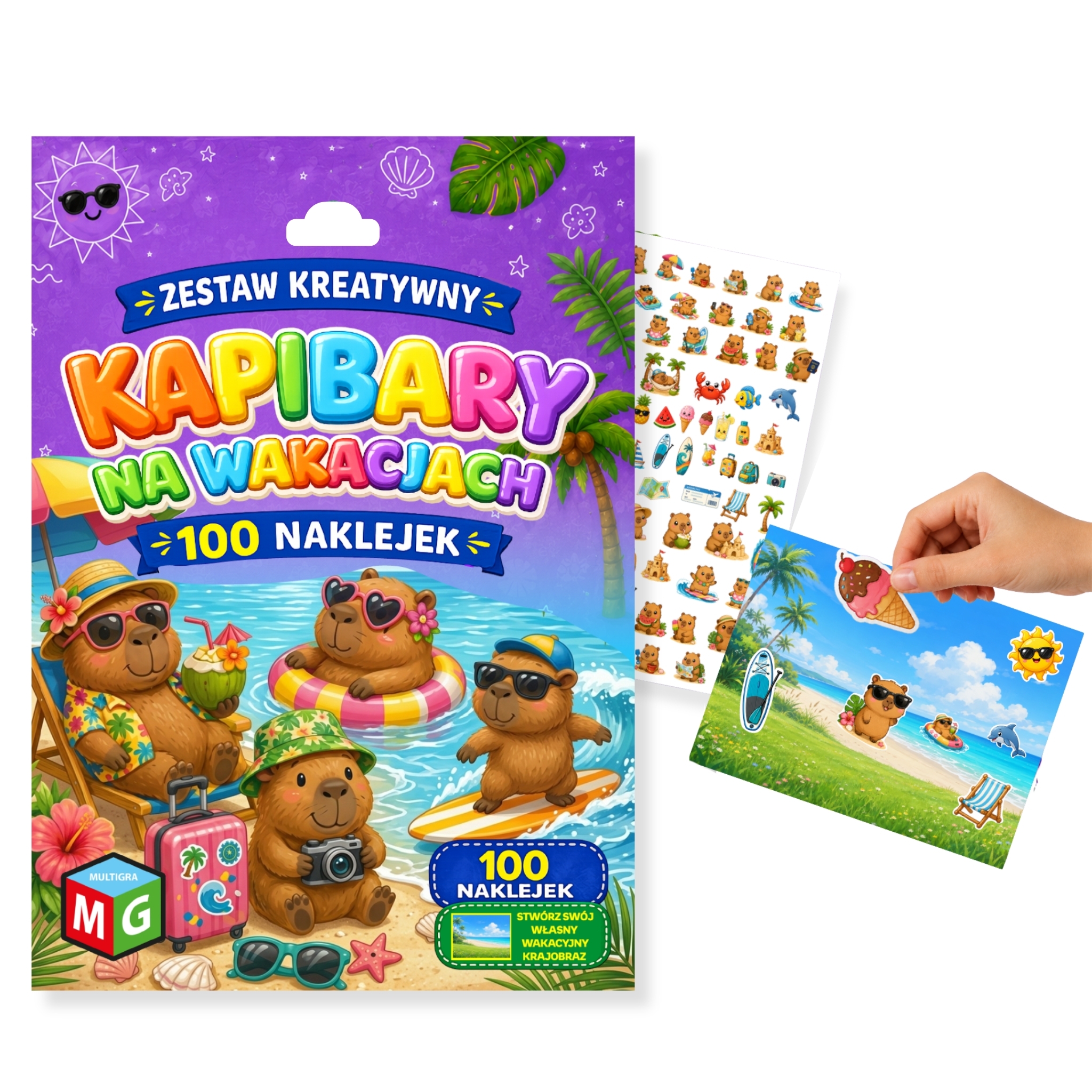 Zestaw kreatywny z naklejkami - Kapibary na wakacjach