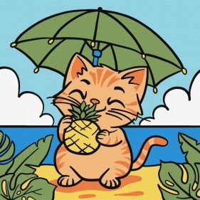 Malowanie po numerach - Kot i ananas 25x25cm