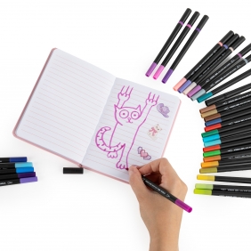 Markery brush dwustronne w ozdobnym pudełku, 32 kolorów