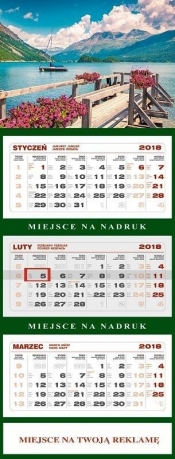 Kalendarz 2018 Ścienny Trójdzielny Jezioro