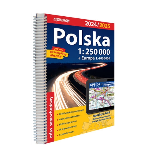 Polska atlas samochodowy 2024/25 + instrukcja pierwszej pomocy 1:250 000