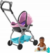 Barbie: Akcesoria spacerowe z laleczką - zestaw z wózkiem (FXG94/FXG95)