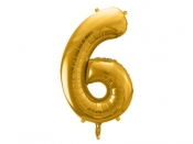 Balon foliowy Partydeco cyfra 6 złota, 86cm 34cal (FB1M-6-019)
