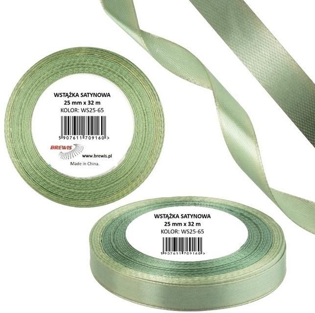 Wstążka satynowa 25mm/32m szarozielona