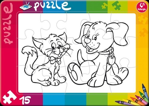 Puzzle do kolorowania 15: Kot i pies (0161)