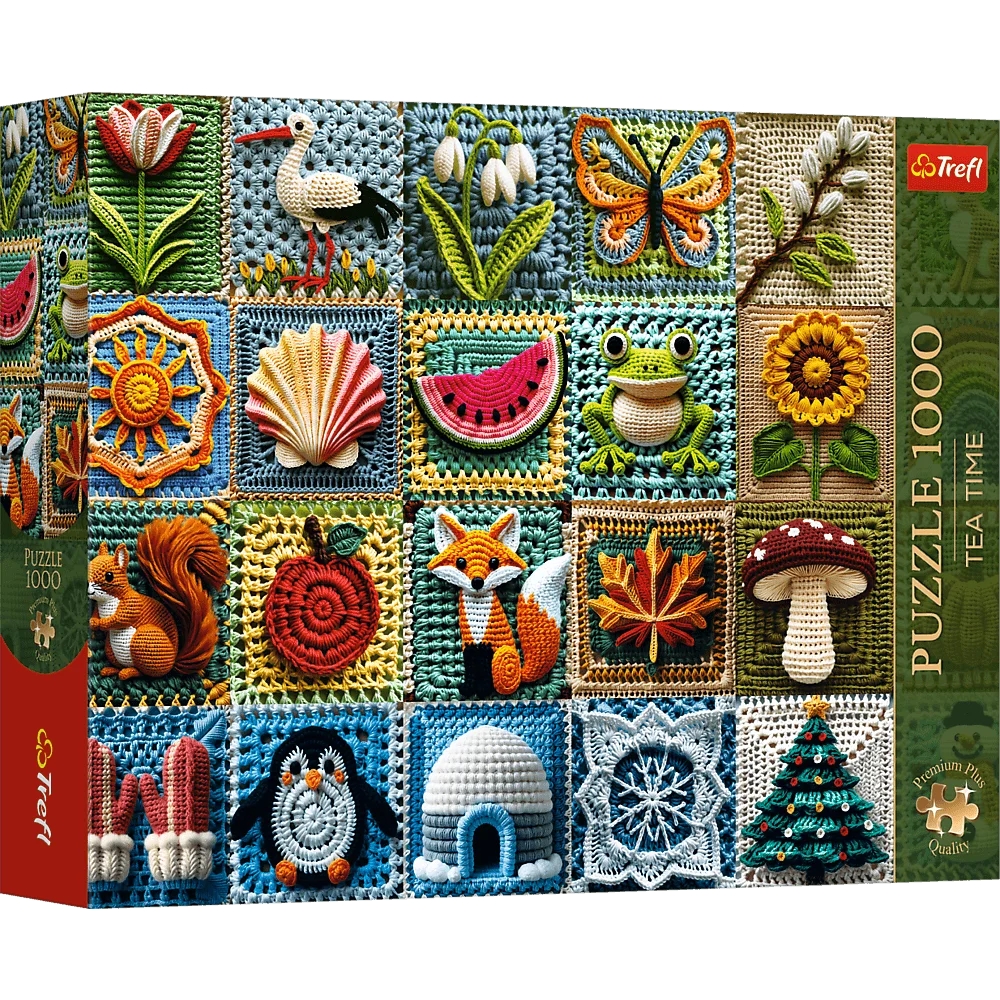 <img src='https://webimage.pl/pics/162/1/d5900511121162-2.png' style='height:440px' /> Trefl, Puzzle 1000: Tea Time - Szydełkowanie. Cztery Pory Roku (12116)