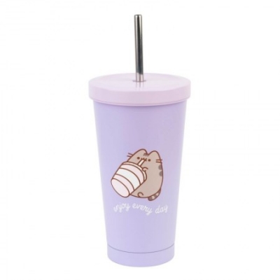Kubek 500ml Pusheen metalowy z rurką VM03