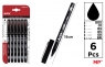 Marker precyzyjny kaligraficzny brush czarny 6szt.blister