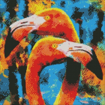 Diamentowa mozaika - Pomarańczowe flamingi 40x40cm