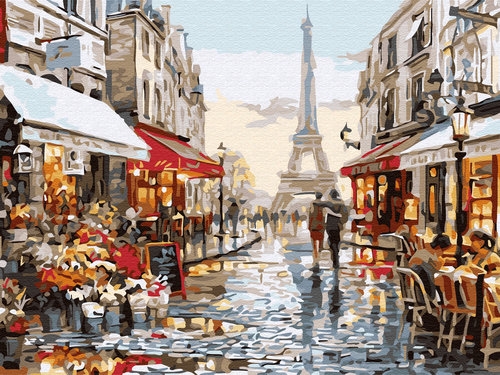Malowanie po numerach 30x40cm Paryż po deszczu