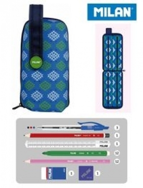 Multipiórnik MILAN owalny z 4 piórnikami AZTEC niebieski