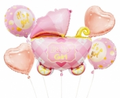 Balony foliowe zestaw Wózek, różowy 5szt
