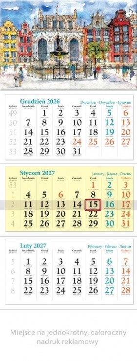 Kalendarz 2027 trójdzielny Gdańsk