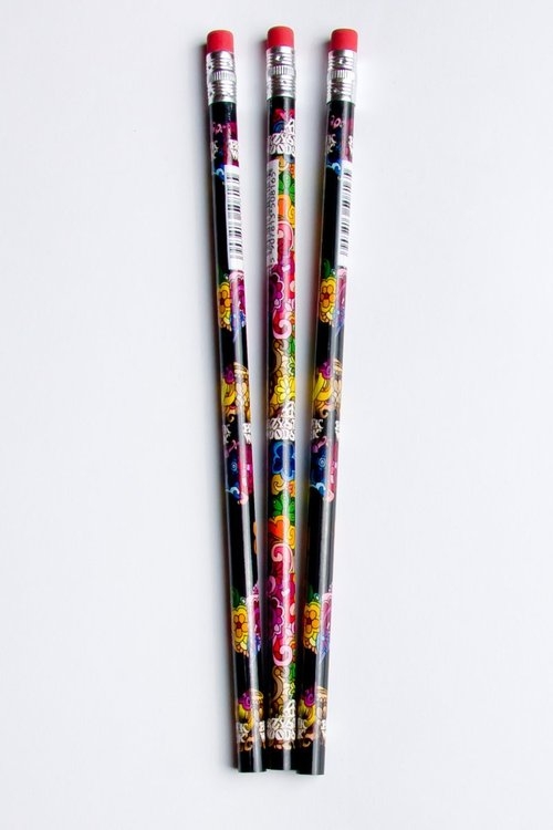 Ołówek drewniany z gumką - mix wzorów