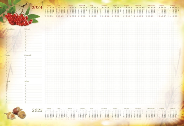 Kalendarz planer 2024, B3 z listwą - Jarzębina (T-2-B3-6)