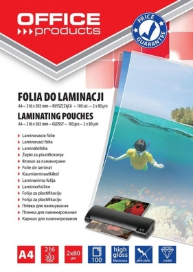 Folia do laminacji Office Products A4 216x303mm błyszcząca 100 sztuk transparentna