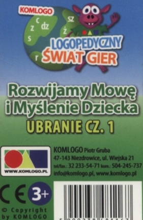 Karty Rozwijamy mowę i myślenie dziecka Ubranie część 1