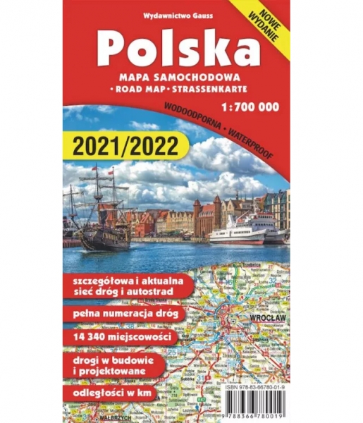 Polska, mapa samochodowa foliowana, 1:700 000