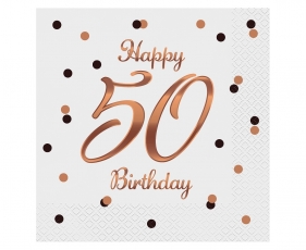 Serwetki Happy 50 Birthday, białe, 33x33 cm, 20szt (PG-S50B)