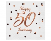 Serwetki Happy 50 Birthday, białe, 33x33 cm, 20szt (PG-S50B)
