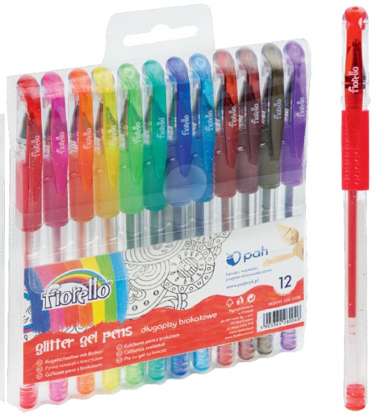 Długopisy żelowe z brokatem Fiorello, 12 kolorów (422617)