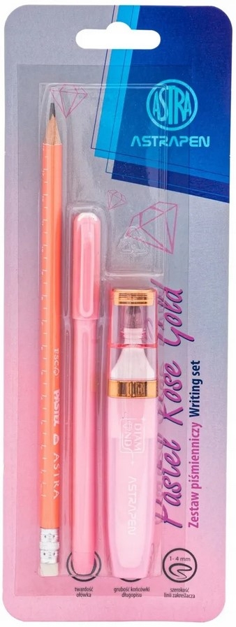 Zestaw piśmienniczy pastelowy Astrapen Rose Gold 3 el. - długopis żelowy + zakreślacz + ołówek