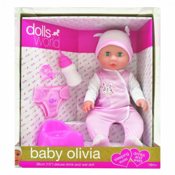 Lalka bobas Baby Olivia pijąca, sikająca 38 cm