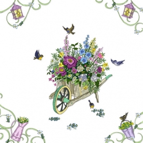 Karnet Swarovski kwadrat Taczka z kwiatami