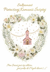 Karnet A5 Komunia Różowy kościółek