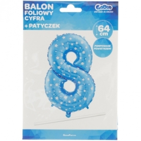 Balon foliowy Godan niebieski w gwiazdy cyfra 8 26 cali 26cal (hs-c26n8)