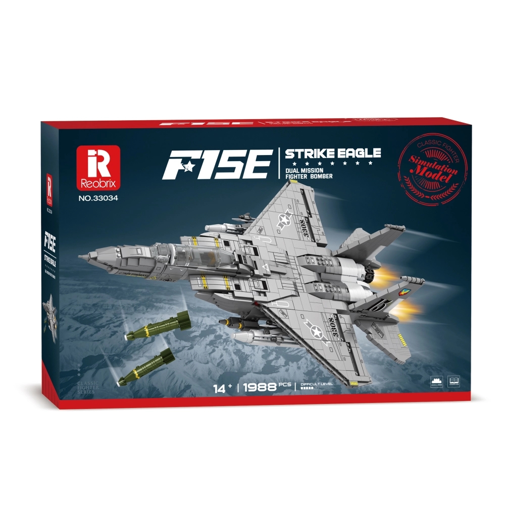 <img src='https://webimage.pl/pics/184/1/d6974077151184.png' style='height:440px' /> Klocki REOBRIX 33034 Myśliwiec F15E Strike Eagle (1988 elementów)