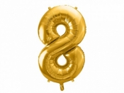 Balon foliowy Partydeco cyfra 8 złota, 86cm 34cal (FB1M-8-019)