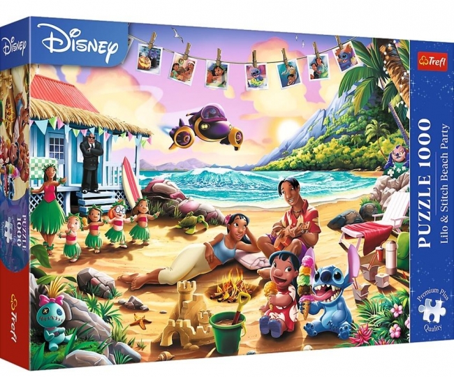 <img src='https://webimage.pl/pics/184/9/d5900511109184.jpg' style='height:440px' /> Puzzle 1000 Lilo&Stitch Impreza na plaży TREFL