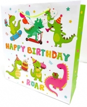 Torebka ozdobna matowa 35x37x12cm Dinozaury