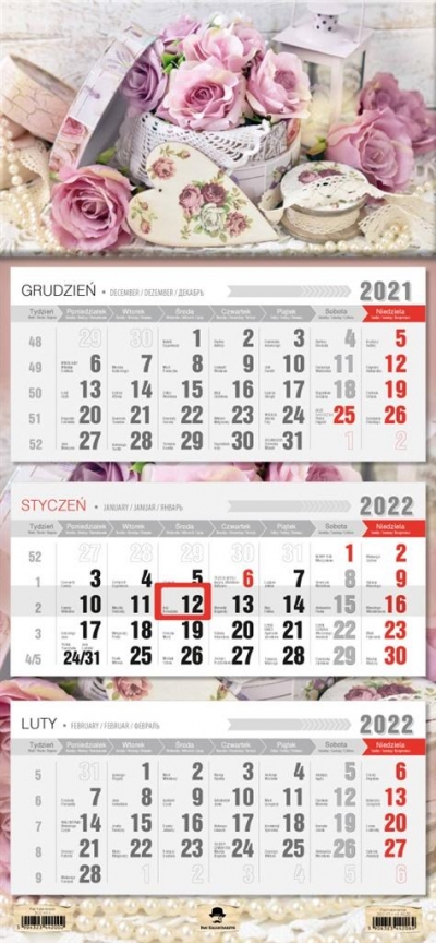 Kalendarz 2022 trójdzielny Róże