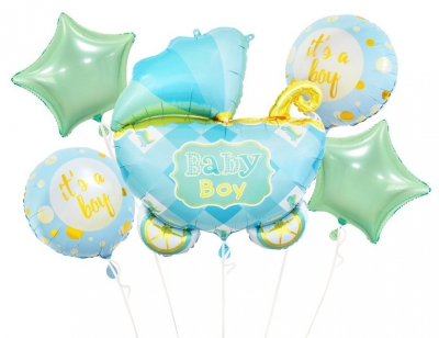 Balony foliowe zestaw wózek, niebieski 5szt