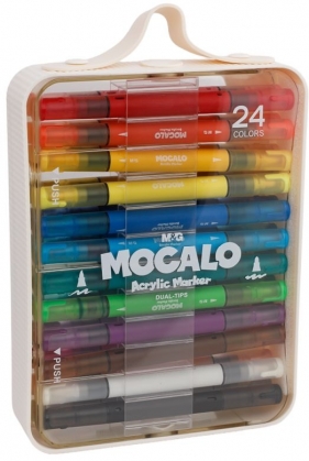 Marker akrylowy Mocalo dwustronny pędzelkowy 2mm, 24 kolory w skrzynce