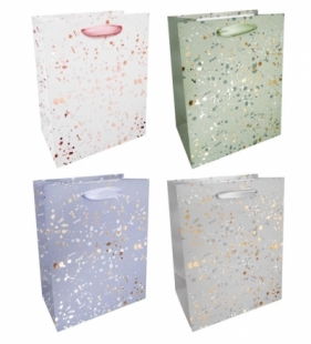 Torba prezentowa 26x32 cm pastelowo-złota w kropki