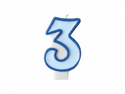 Świeczka urodzinowa Partydeco Cyferka 3 w kolorze niebieskim 7 centymetrów (SCU1-3-001)