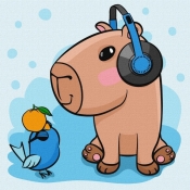 Malowanie po numerach - Kapibara w słuchawkach