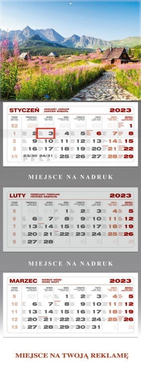 Kalendarz 2023 ścienny trójdzielny Tatry