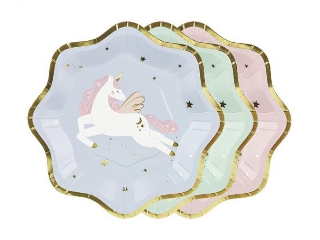 Talerzyki jednorożec 18x18cm 6szt