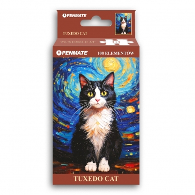 Puzzle mini 108 elementów Penmate Starry Night Tuxedo Cat