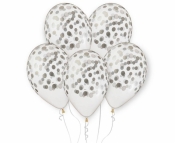 Balony Premium Hel konfetti srebrne 33cm 5szt